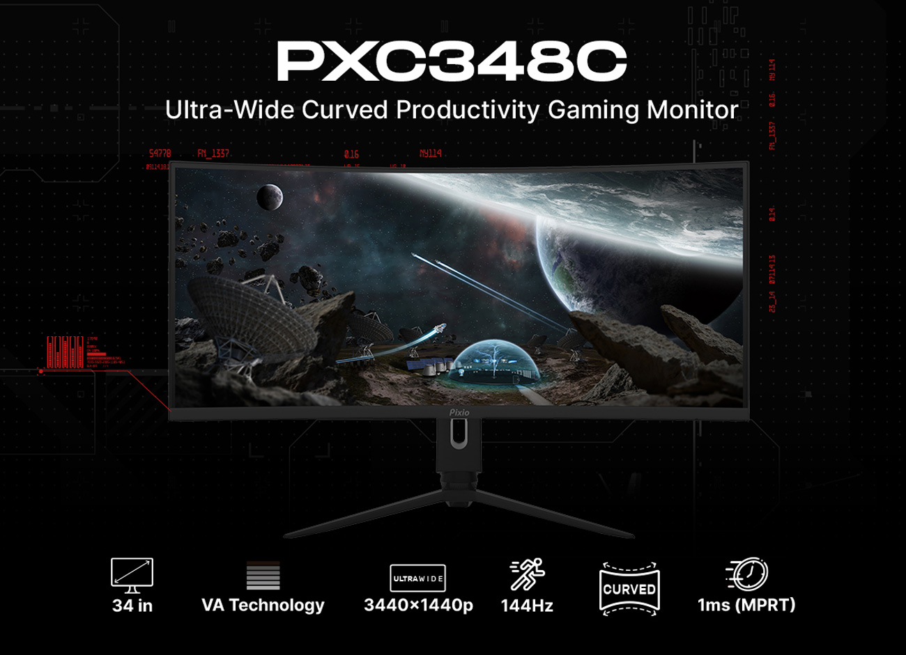 Pixio PXC348C 34 inch 144Hz UWQHD 3440 x 1440 Ultrawide USB-C